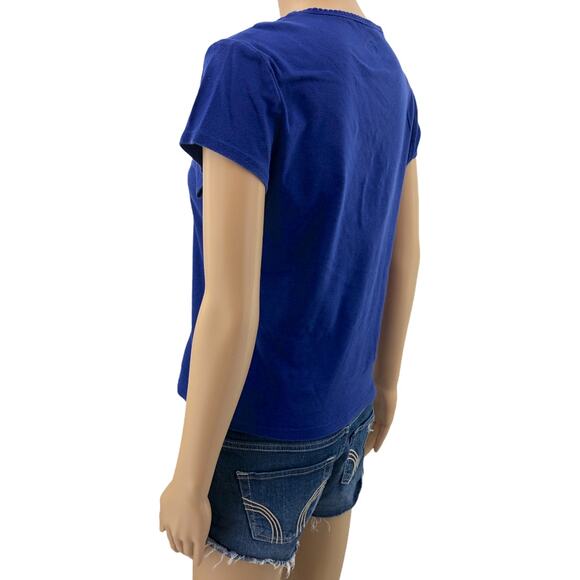 Delicates (L) Blue Who's Your Teddy? Embroidered Teddy Bear Tee Top Shirt V-Neck - Picture 6 of 8